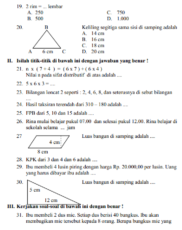Soal Pas Matematika Kelas 3 - Piffle me Soal Pas Matematika Kelas 3 - Piffle me