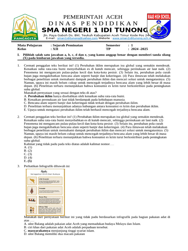 Soal Sejarah Kelas XII Semester 1 PDF Soal Sejarah Kelas XII Semester 1 PDF