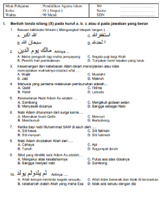 Latihan Soal dan Jawaban UAS PAI Kelas 4 Semester 1 Gasal