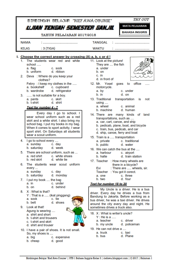 Soal Uas Bahasa Inggris Kelas 5 Semester 2 Dalchaebi