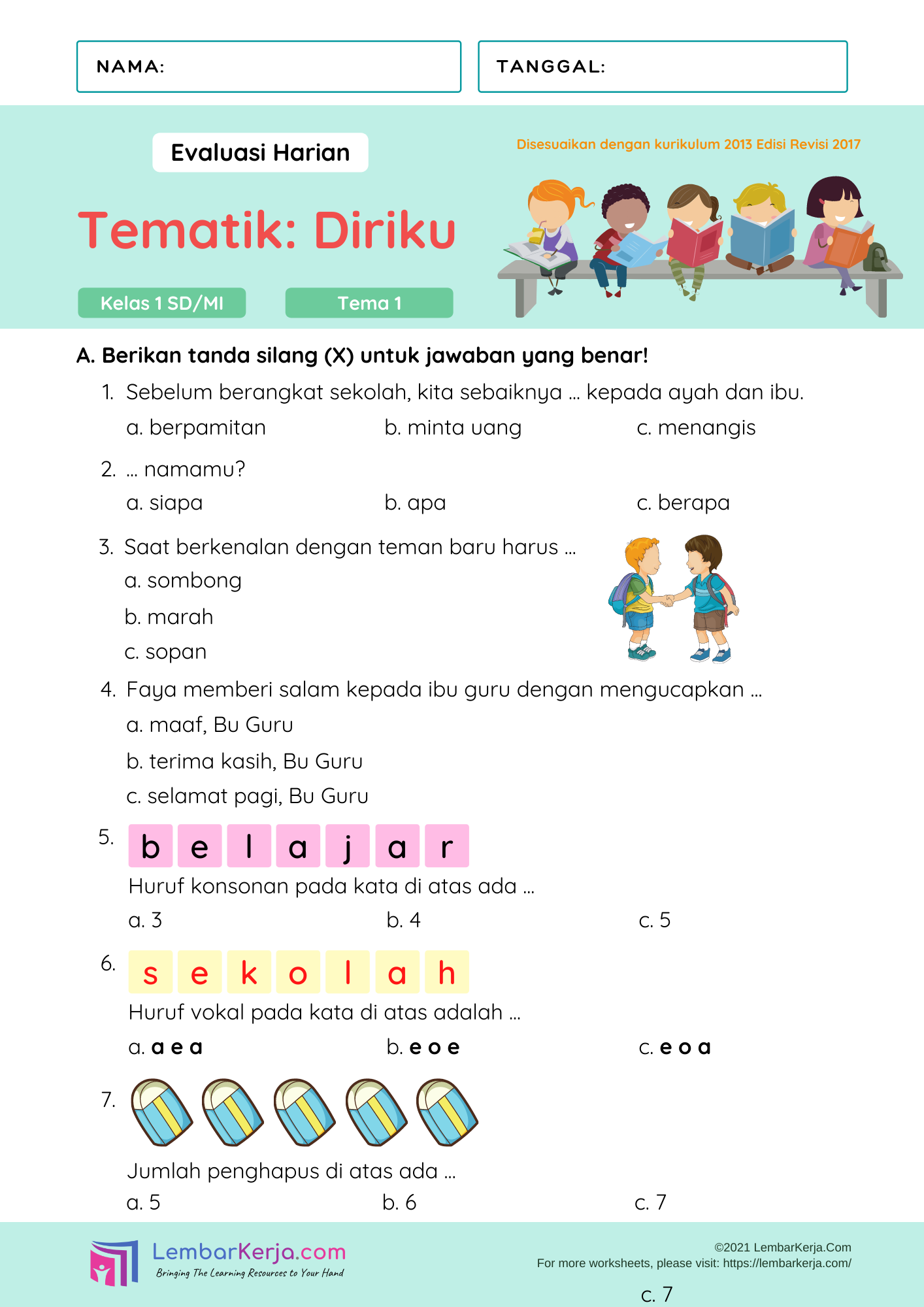 Asah Kemampuan Si Kecil Kumpulan Contoh Soal Tematik Kelas 1 SD Asah Kemampuan Si Kecil Kumpulan Contoh Soal Tematik Kelas 1 SD