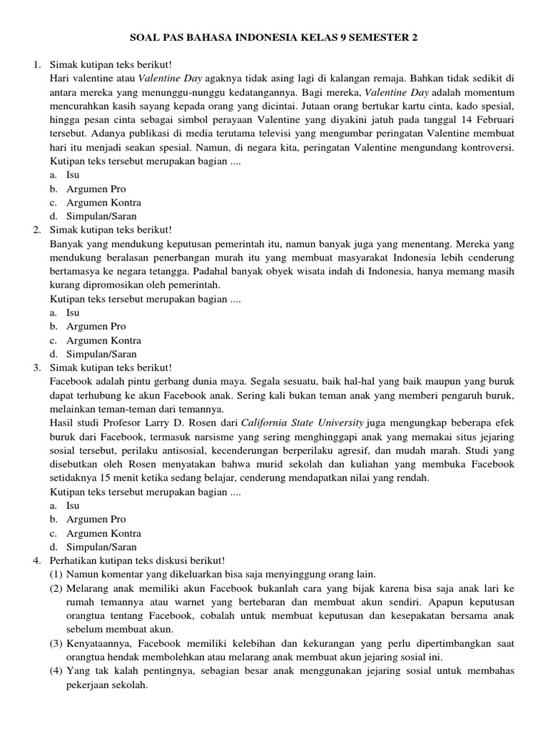 Bocoran soal bahasa indonesia kelas 9 semester 1 yang sering keluar saat ujian sekolah