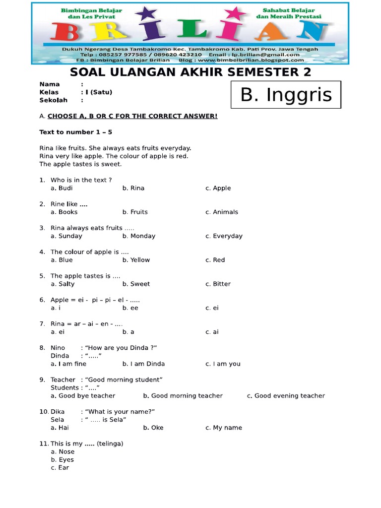 Rahasia Lulus Ujian dengan 40 Contoh Soal Bahasa Inggris Kelas 3 MI Semester 1 Terbaru
