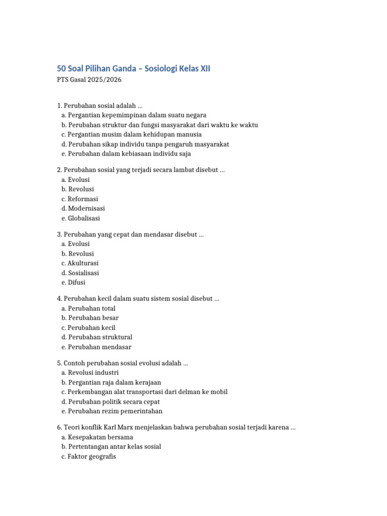 50 Soal Sosiologi Kelas XII PDF 50 Soal Sosiologi Kelas XII PDF